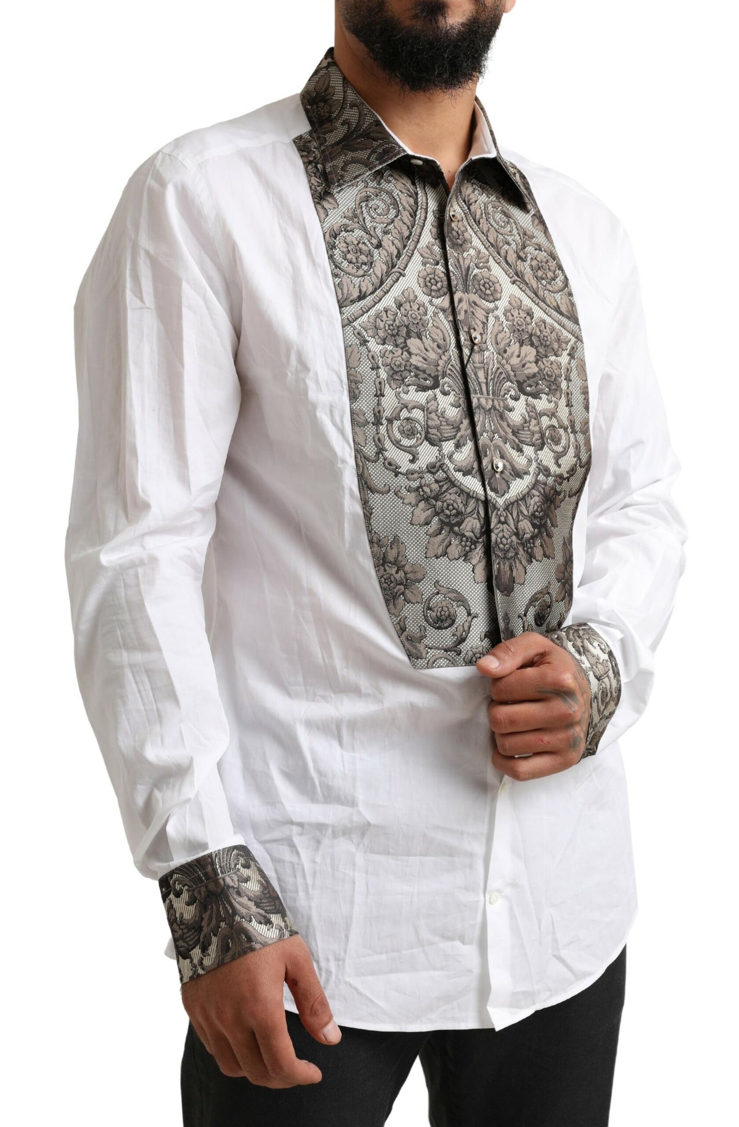 Dolce & Gabbana Elegant White Baroque Slim Fit Dress Shirt