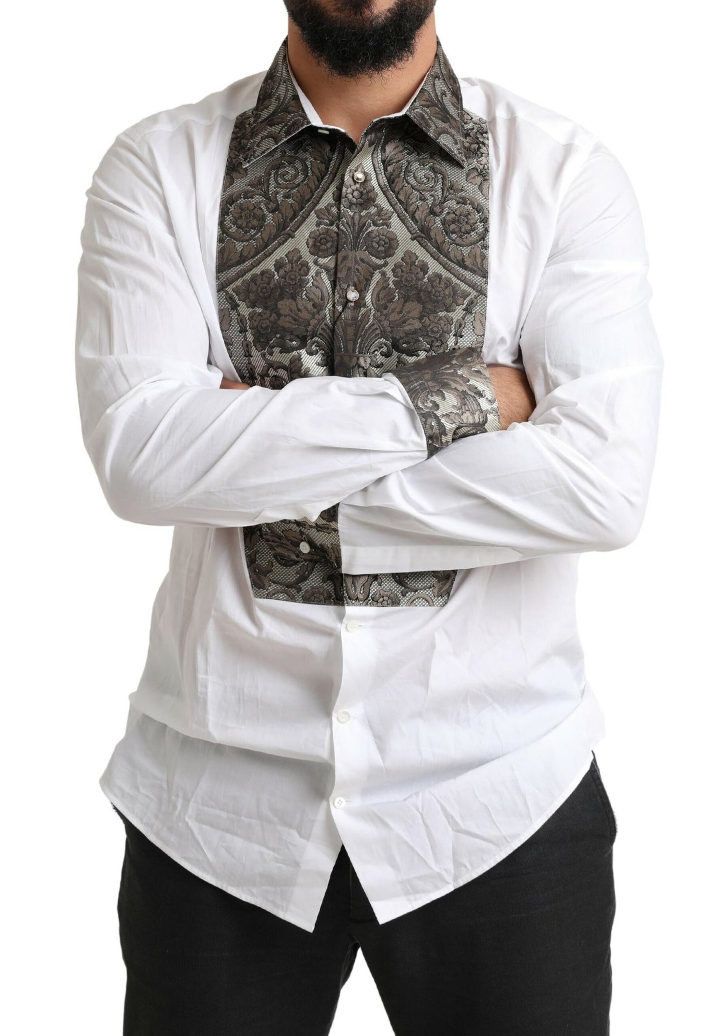 Dolce & Gabbana Elegant White Baroque Slim Fit Dress Shirt