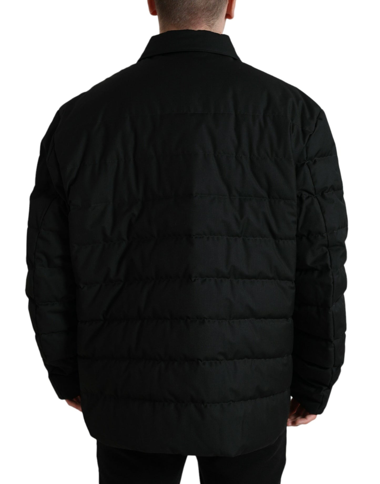 Dolce & Gabbana Black Polyester Quilted Logo Patch Jacket