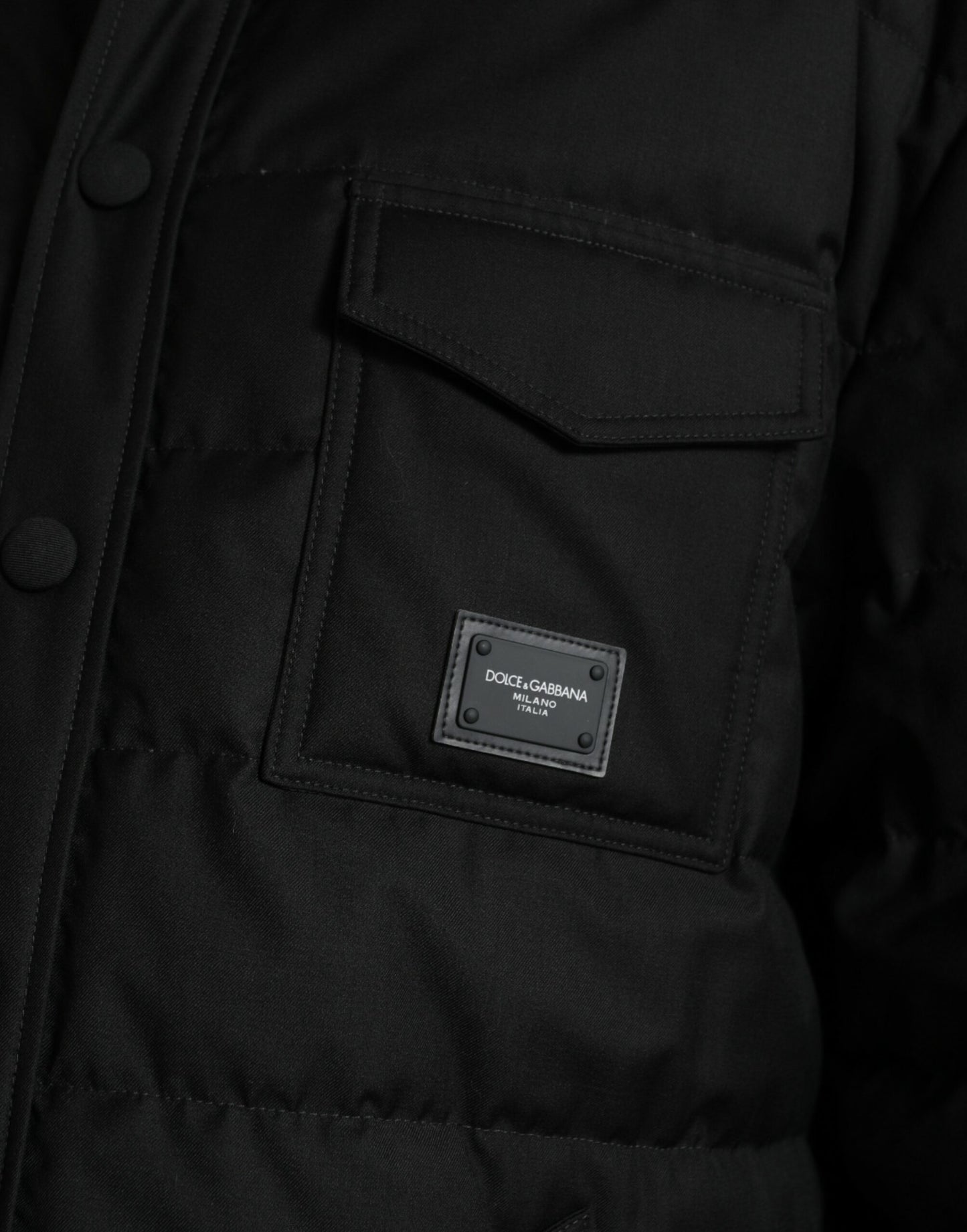 Dolce & Gabbana Black Polyester Quilted Logo Patch Jacket