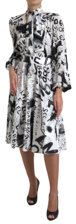 Dolce & Gabbana White Graffiti Long Sleeves A-line Dress