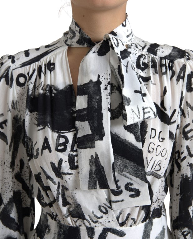 Dolce & Gabbana White Graffiti Long Sleeves A-line Dress