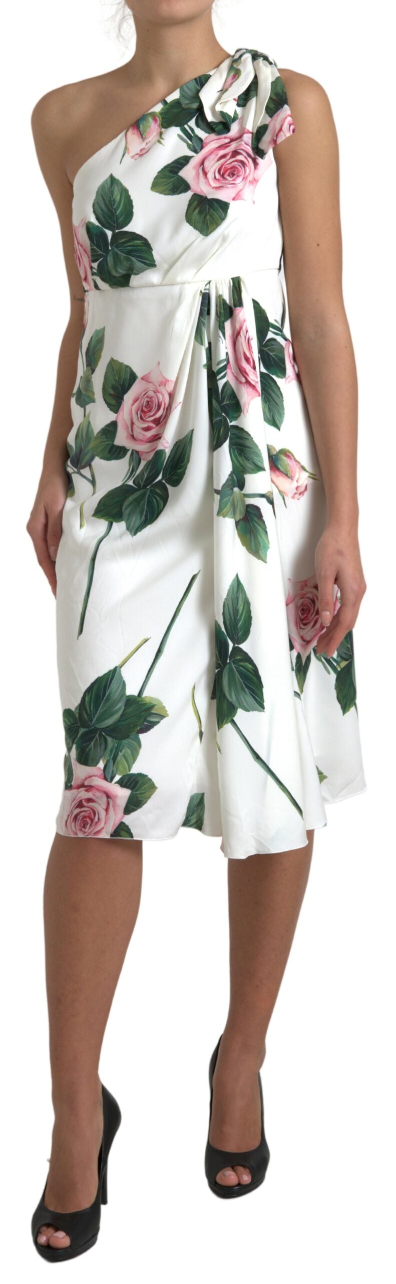 Dolce & Gabbana Elegant One-Shoulder Floral Midi Dress