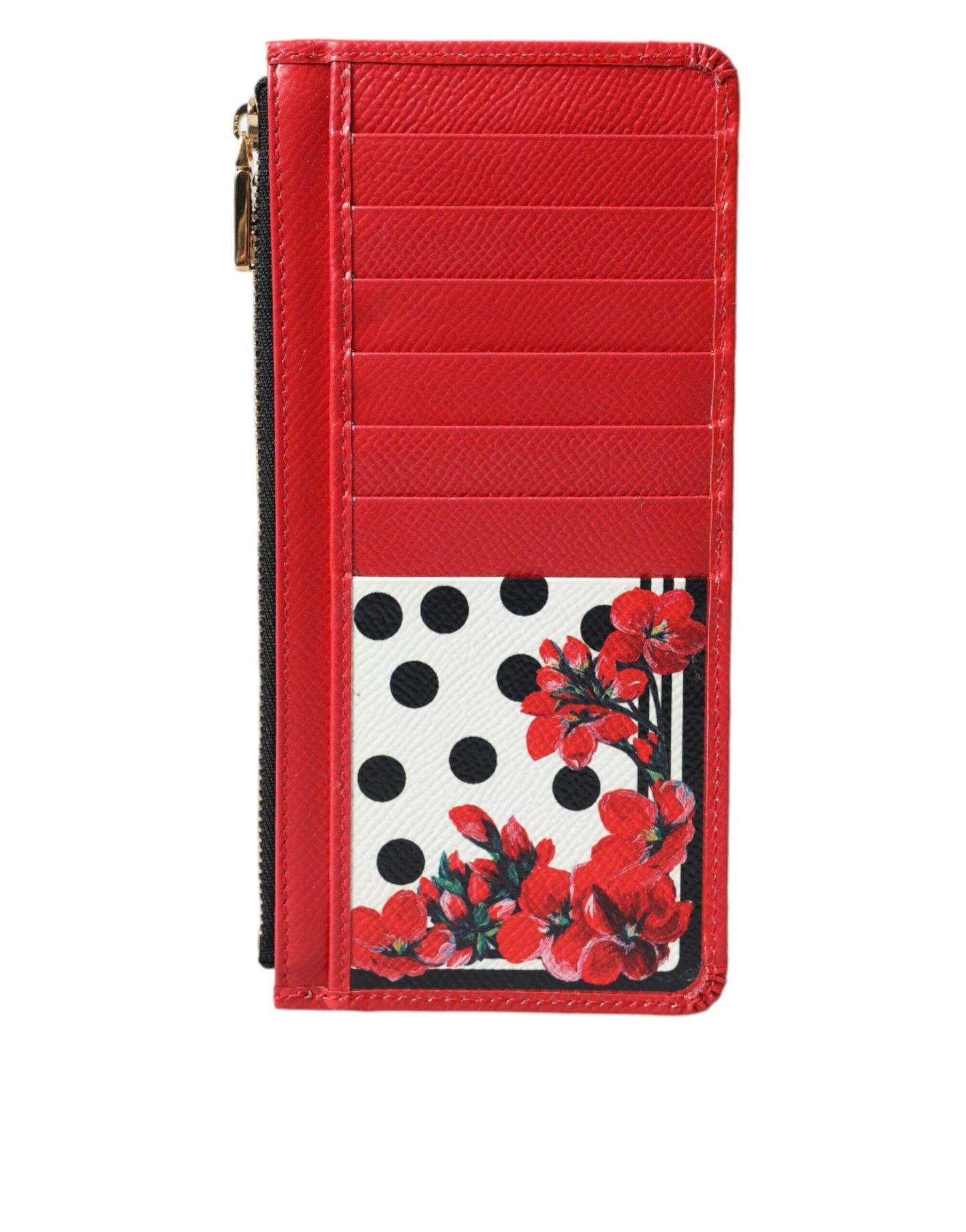 Dolce & Gabbana Red White Leather DG Logo Zip Card Holder Wallet