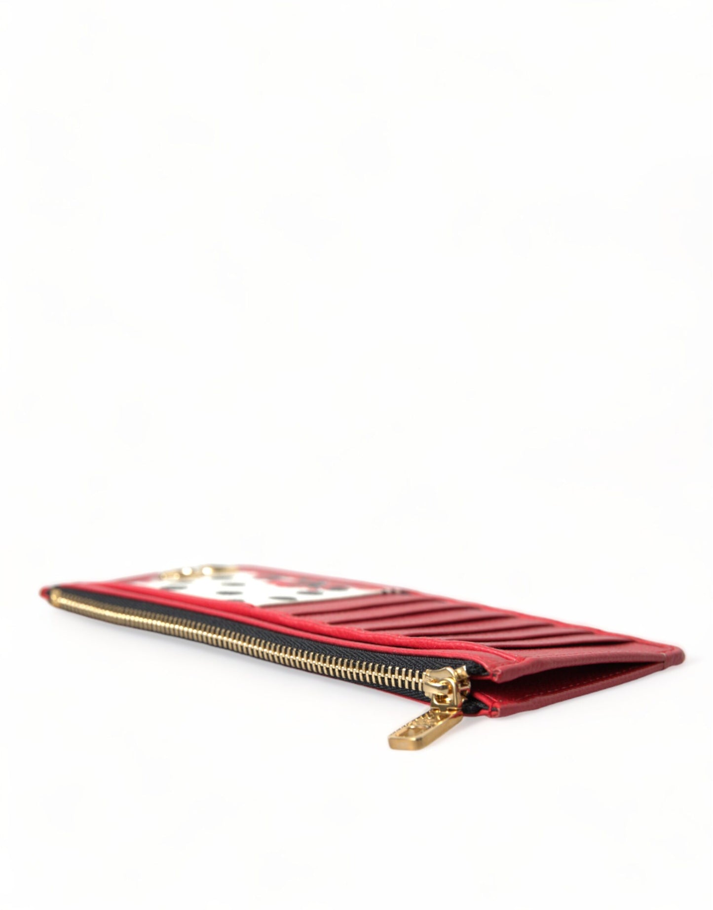 Dolce & Gabbana Red White Leather DG Logo Zip Card Holder Wallet