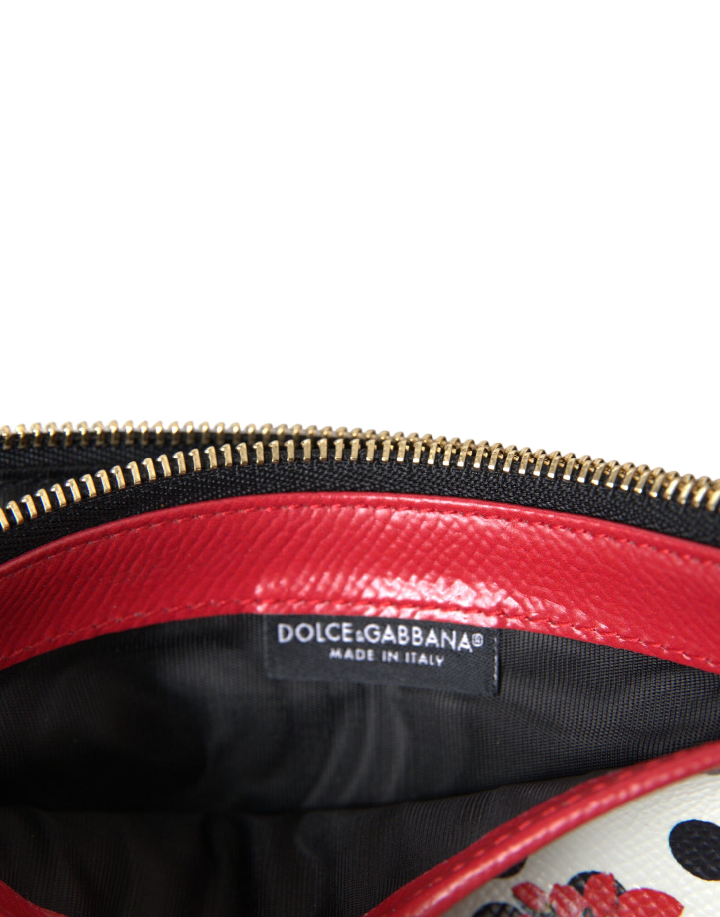 Dolce & Gabbana Red White Leather DG Logo Zip Card Holder Wallet