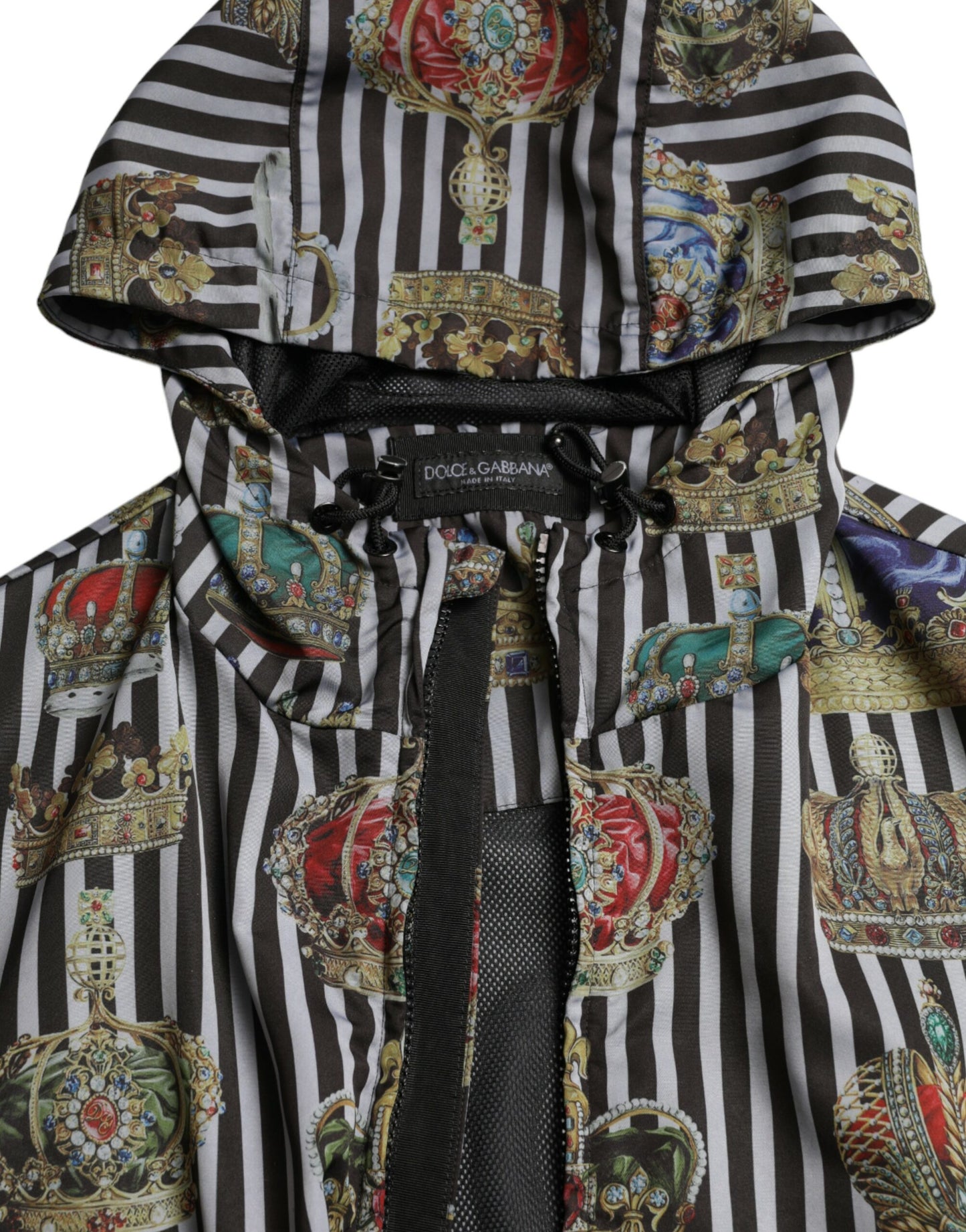 Dolce & Gabbana Black White Striped Crown Hooded Jacket