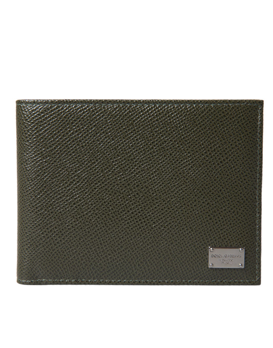 Dolce & Gabbana Olive Green Calfskin Leather Bifold Card Holder Wallet