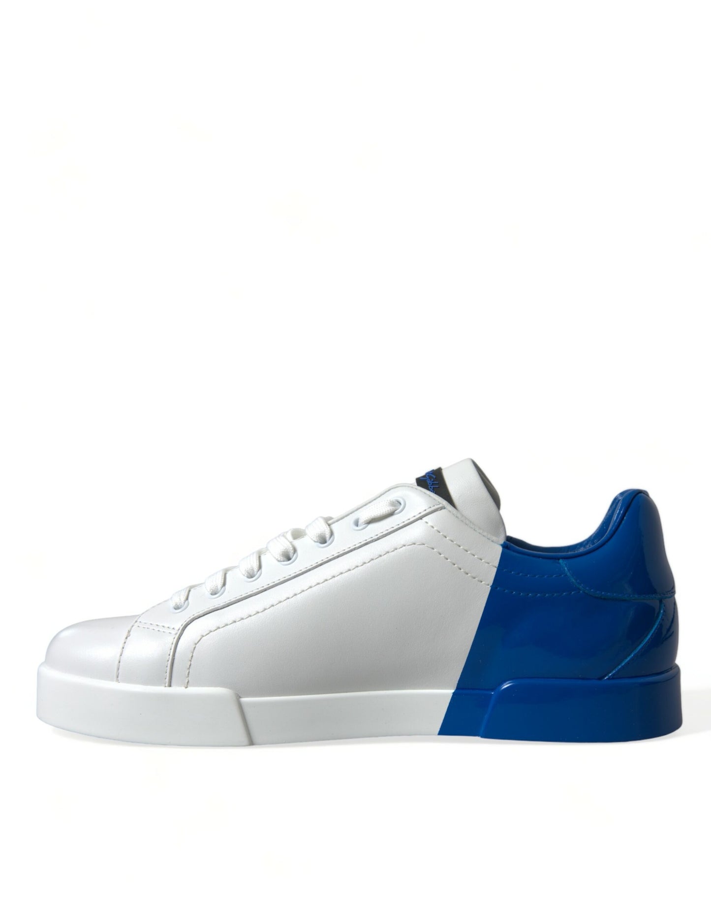 Dolce & Gabbana White Blue Leather Low Top Sneakers Shoes