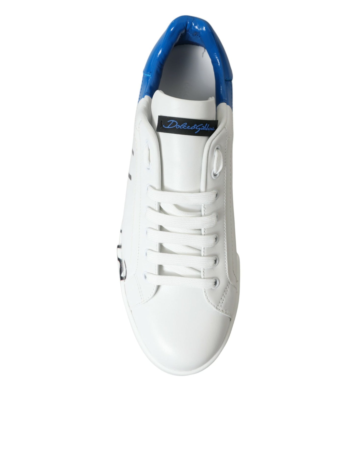 Dolce & Gabbana White Blue Leather Low Top Sneakers Shoes