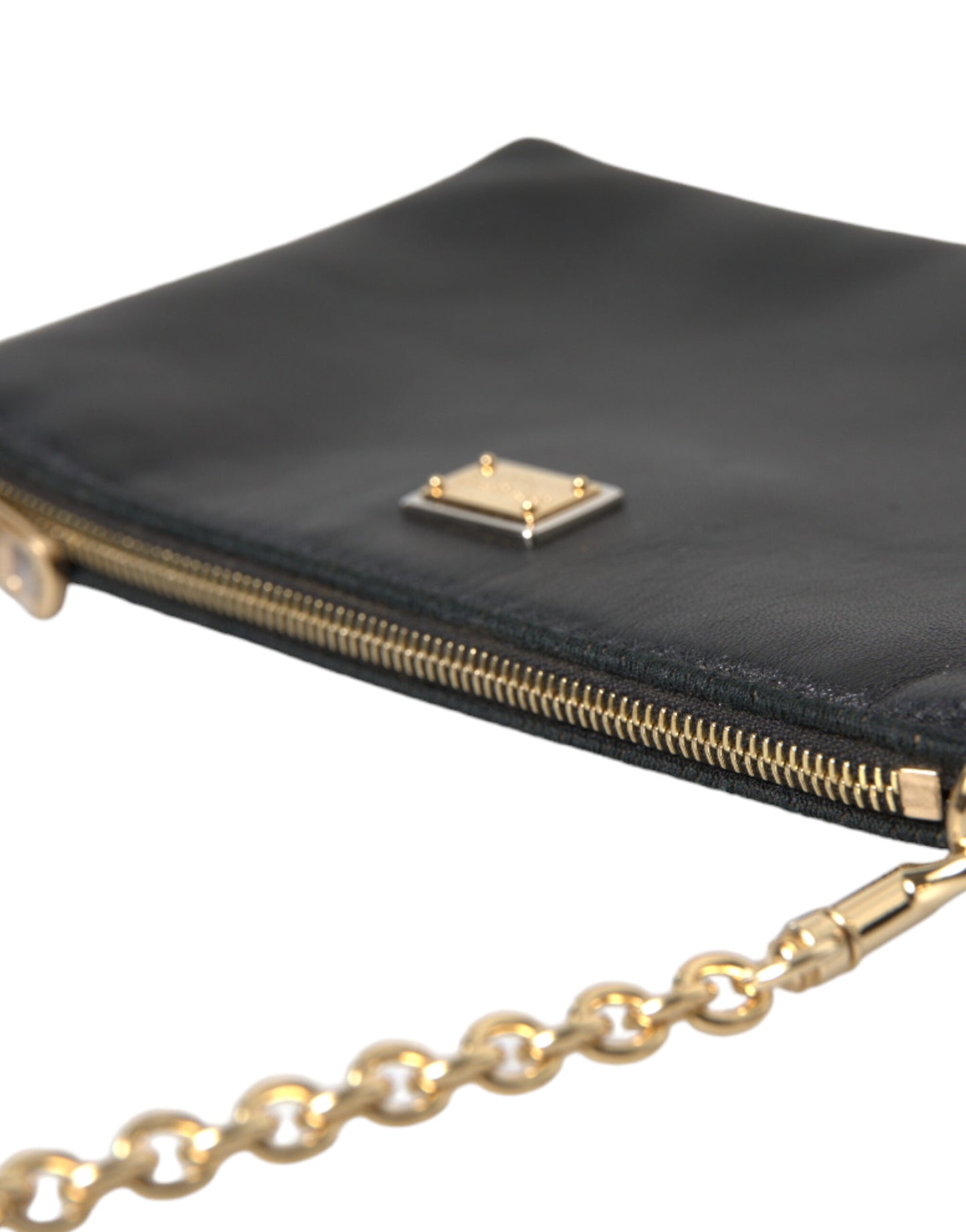 Dolce & Gabbana Black Floral Embroidered Leather Chain Clutch Bag