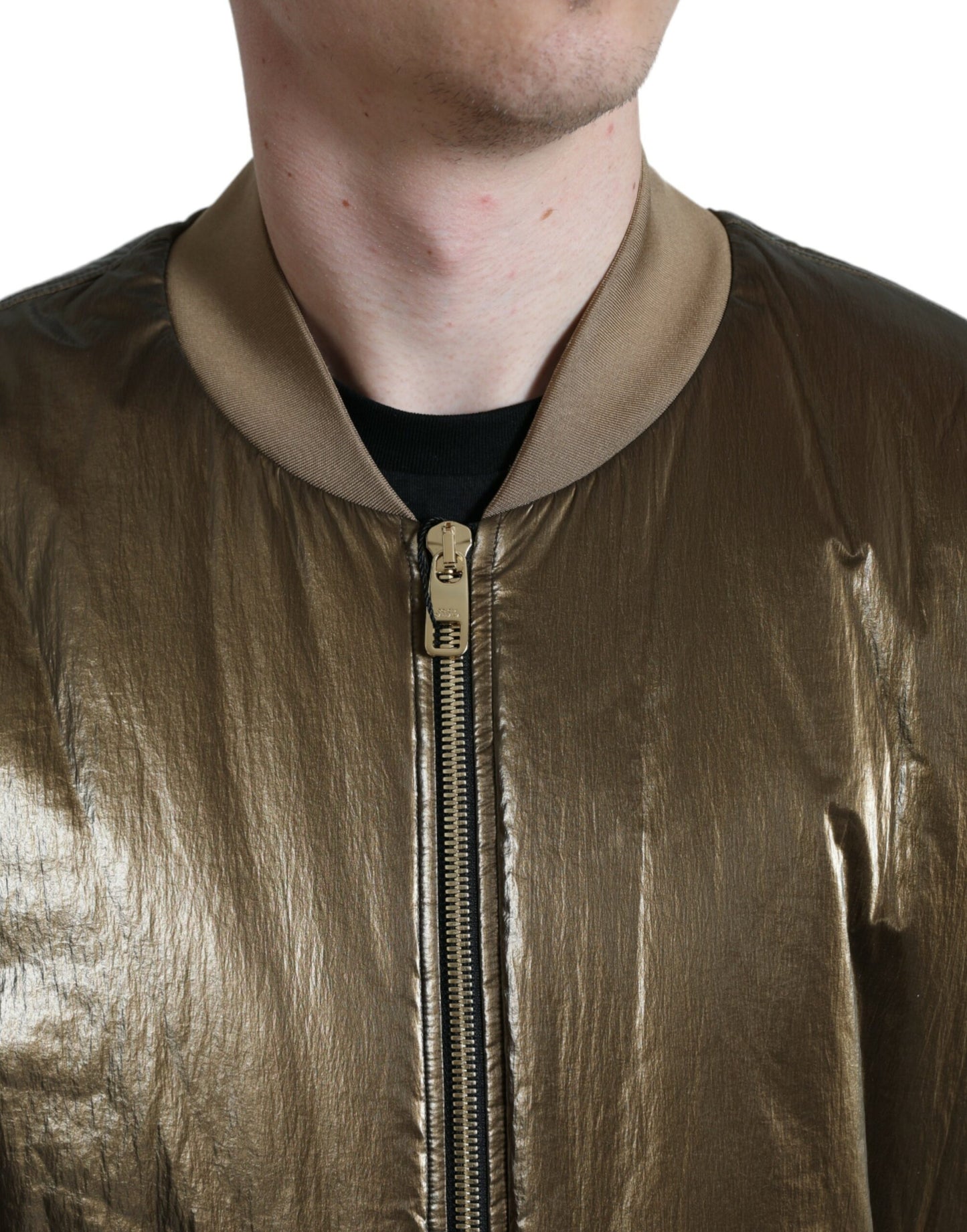 Dolce & Gabbana Bronze Nylon Full Zip Men Bomber Jacket