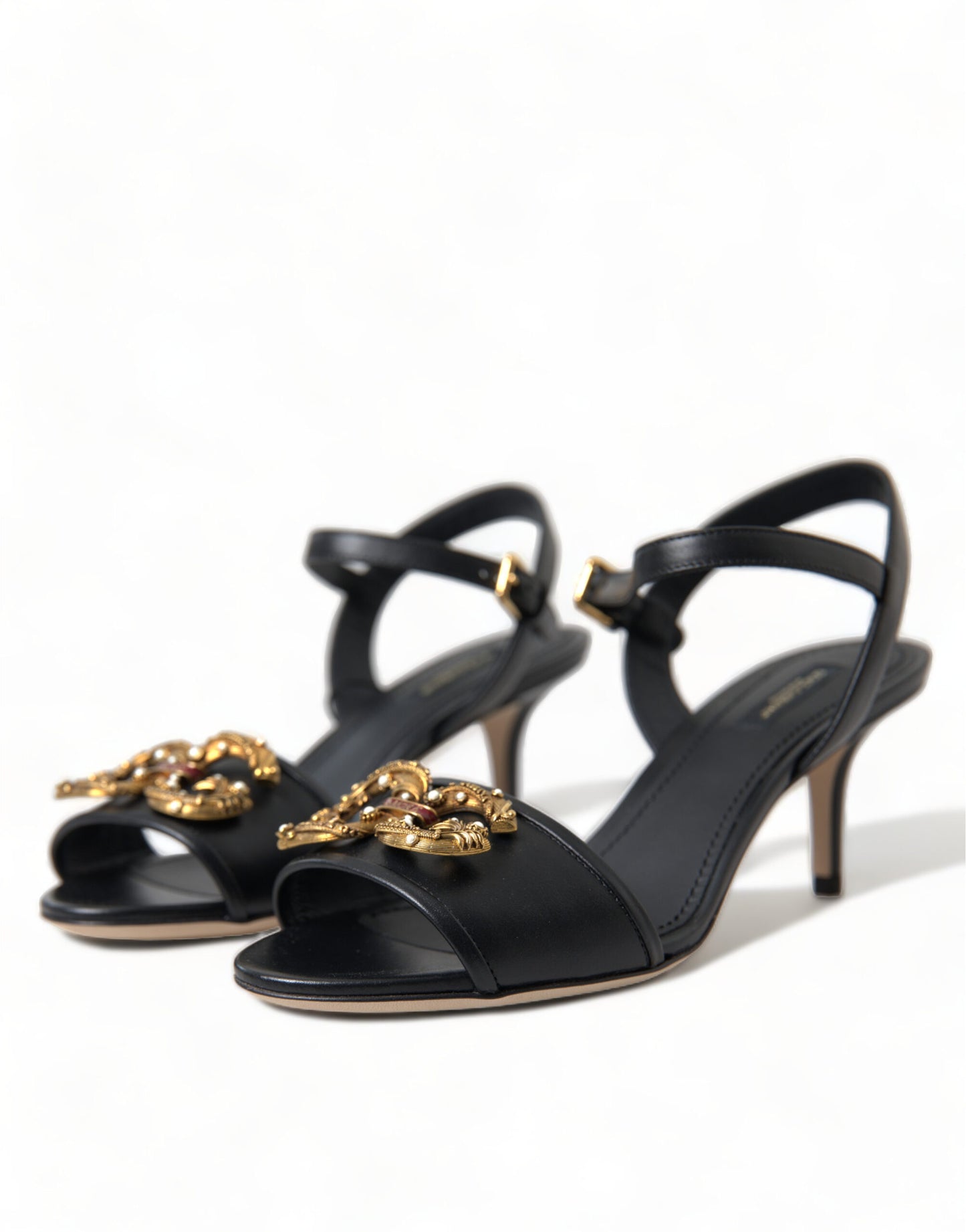 Dolce & Gabbana Elegant Black Leather Heels Sandals