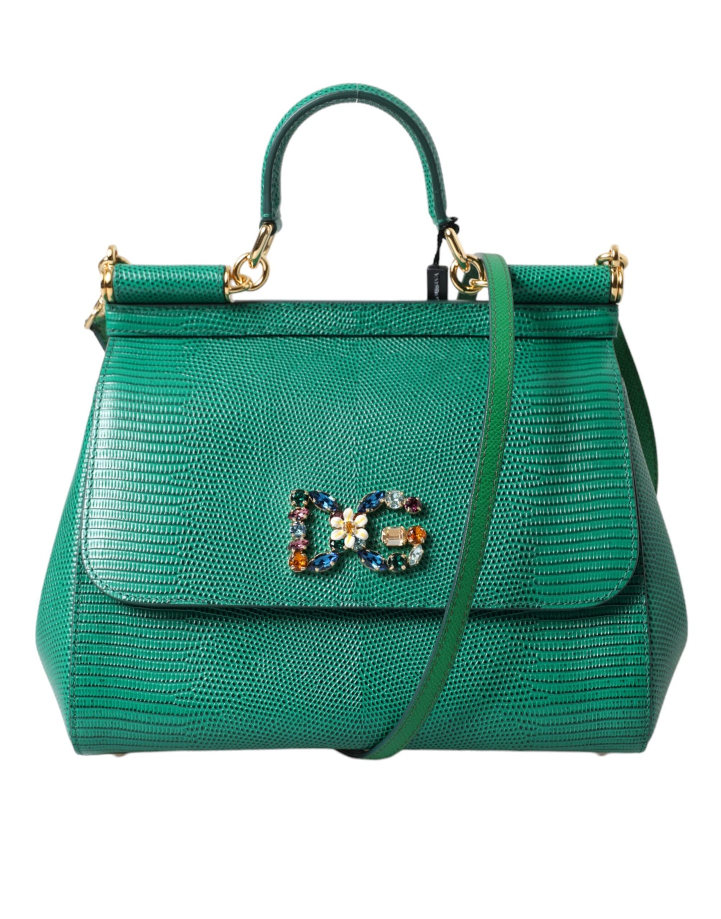 Dolce & Gabbana Elegant Green Leather Miss Sicily Satchel