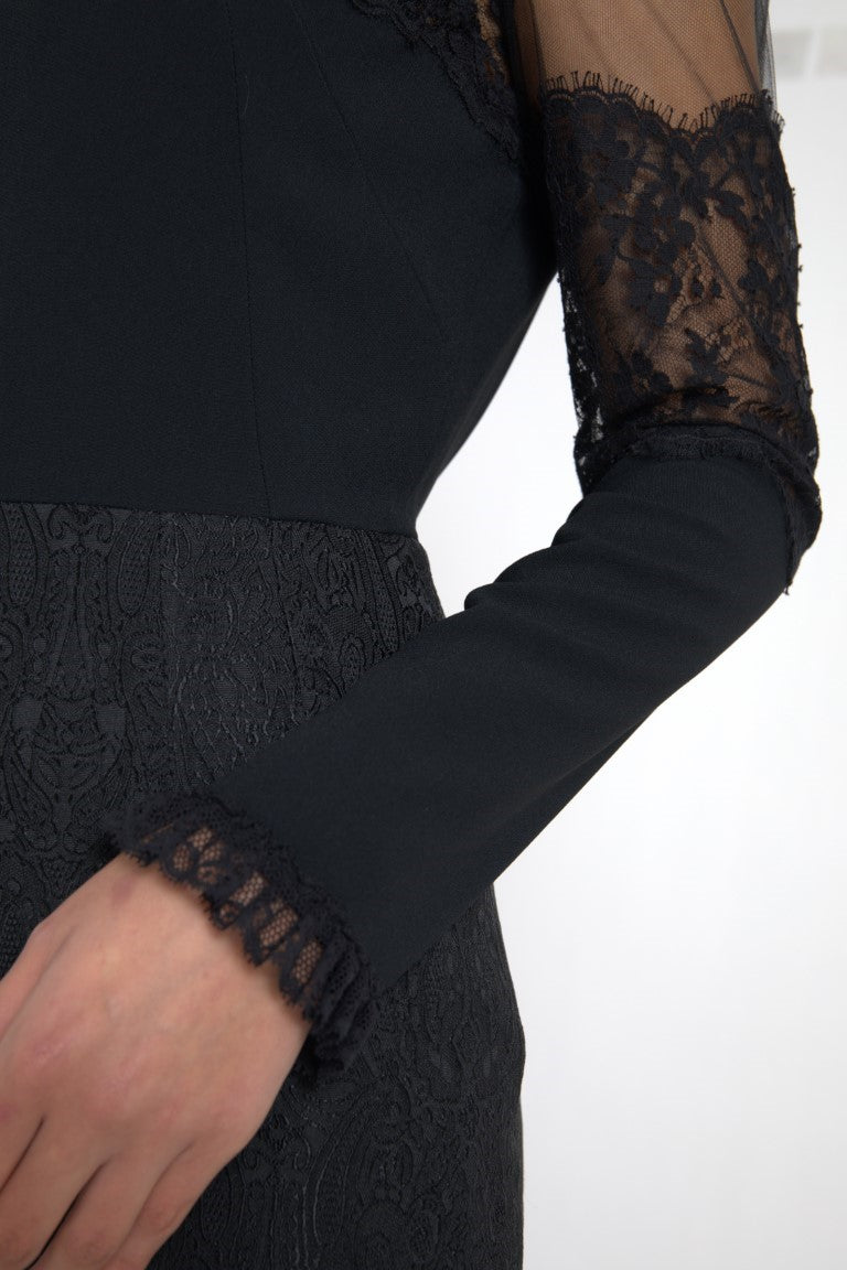 Dolce & Gabbana Black Sheer Floral Lace Sheath Midi Dress