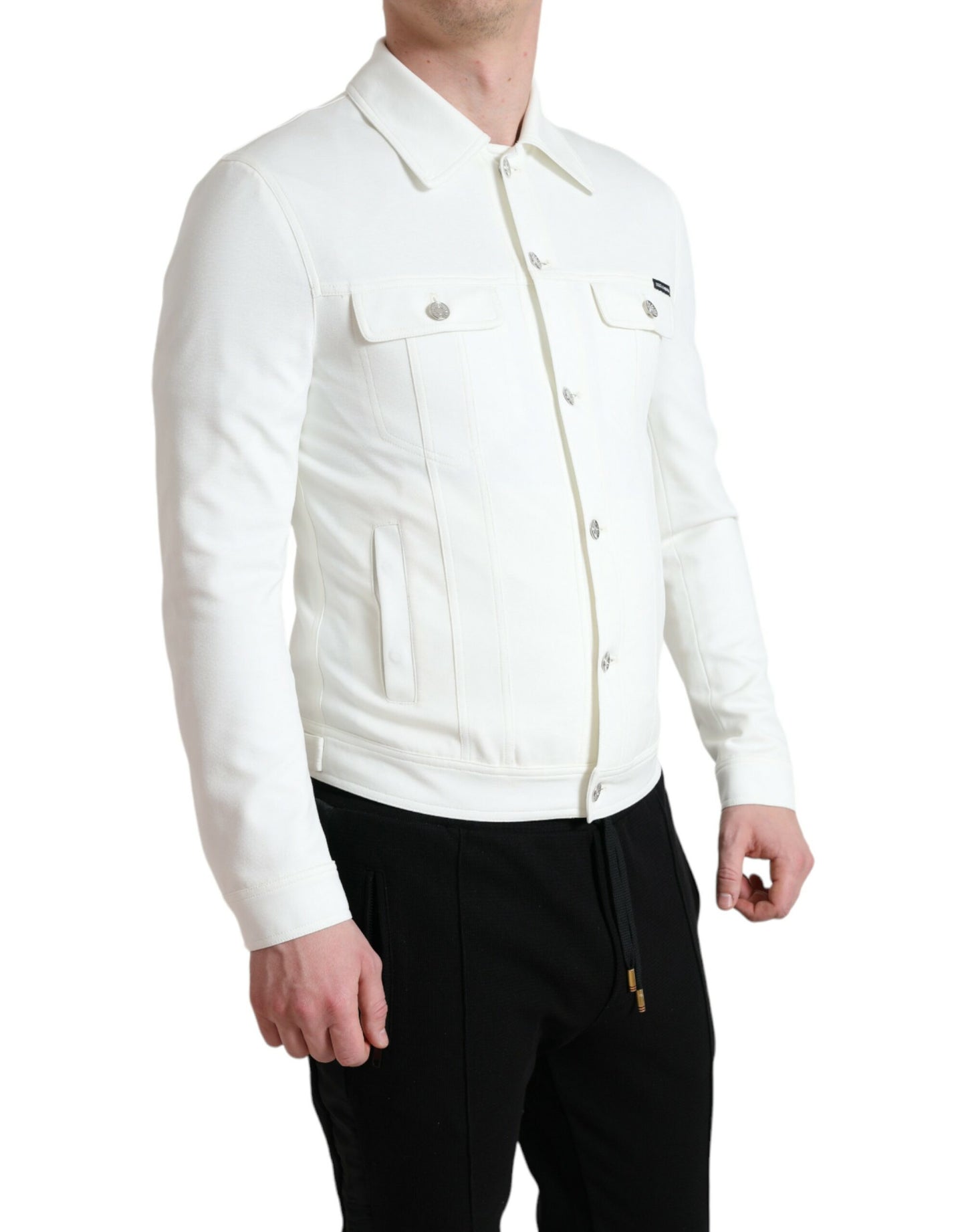 Dolce & Gabbana White Cotton Stretch Collared Denim Jacket