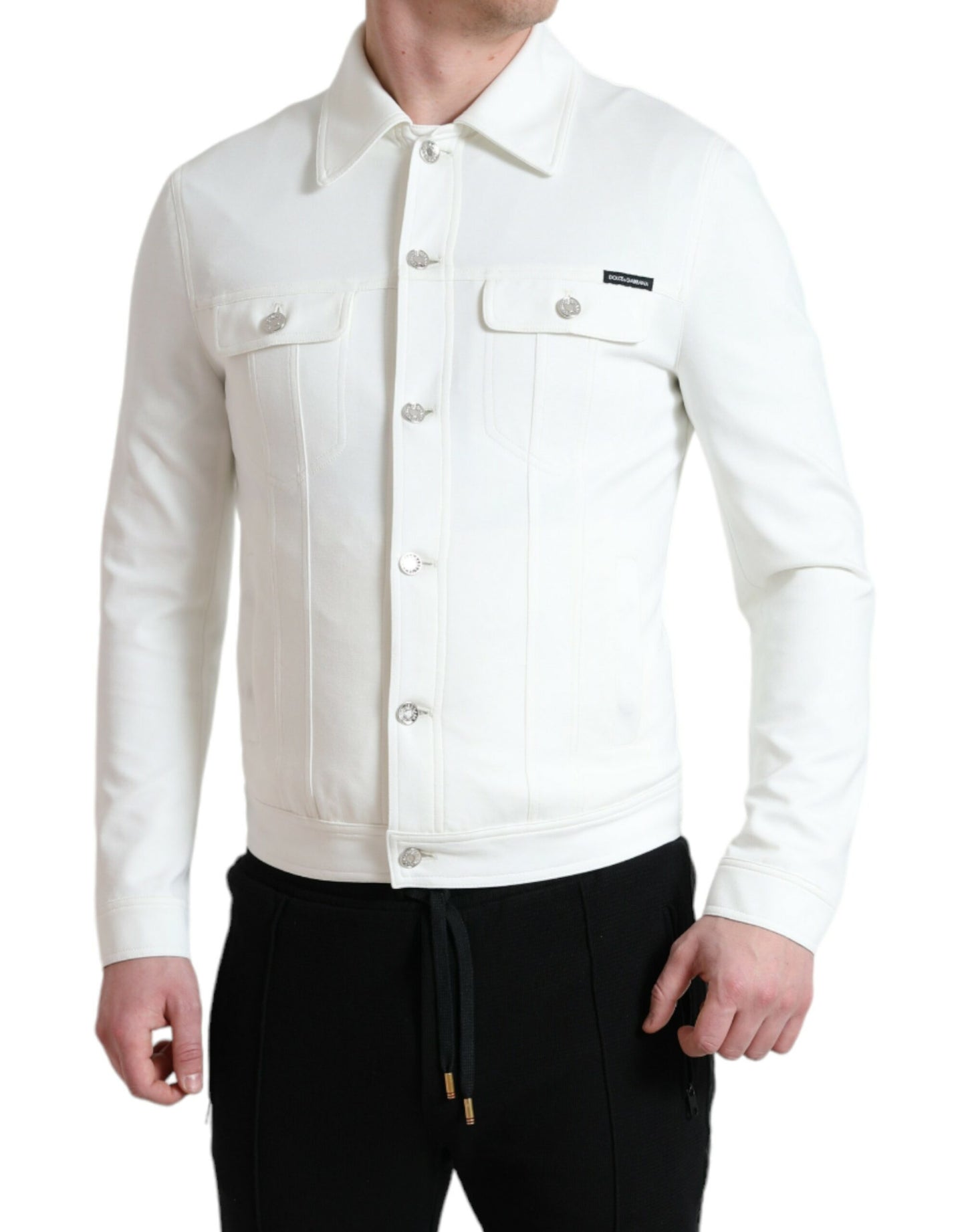 Dolce & Gabbana White Cotton Stretch Collared Denim Jacket