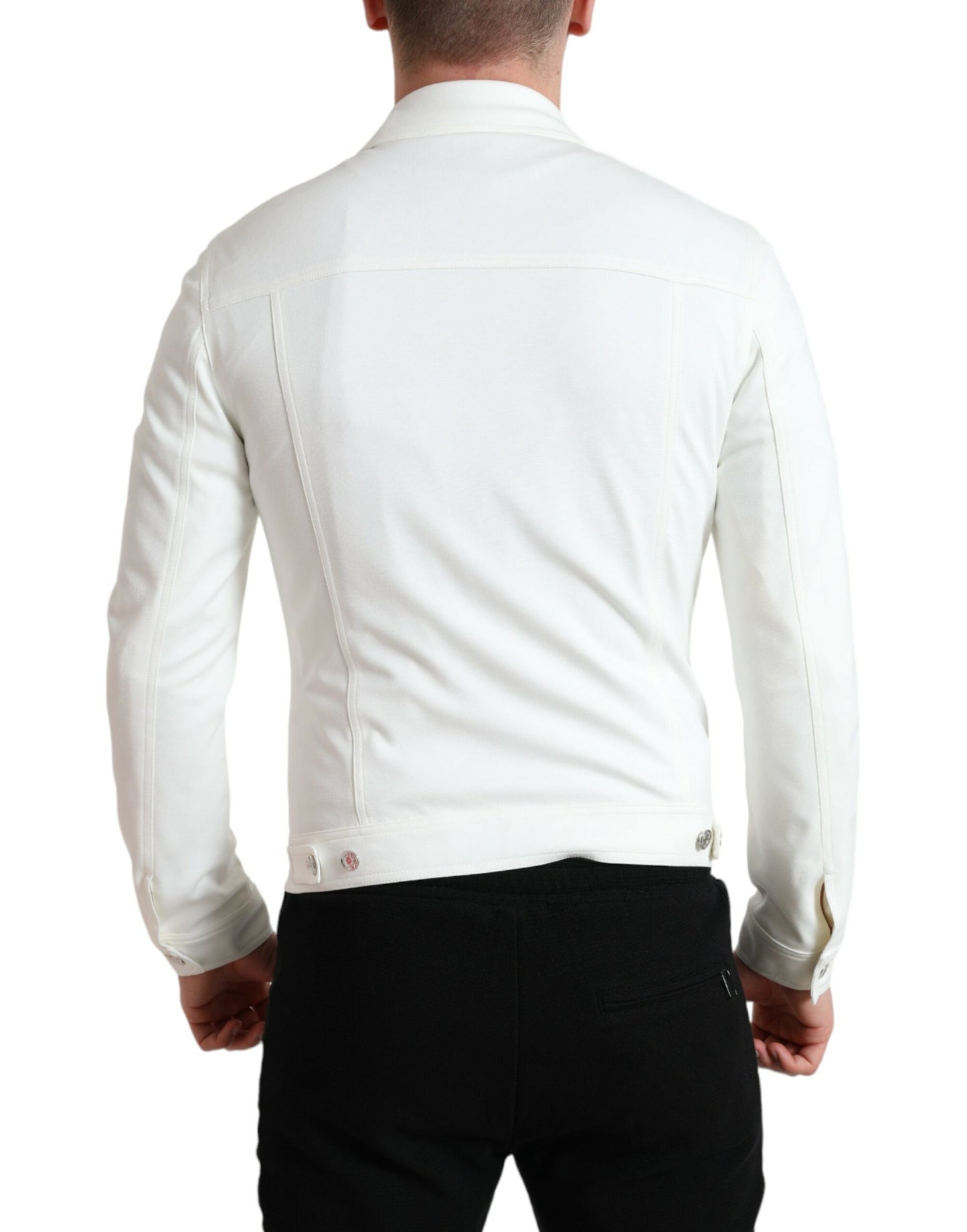 Dolce & Gabbana White Cotton Stretch Collared Denim Jacket