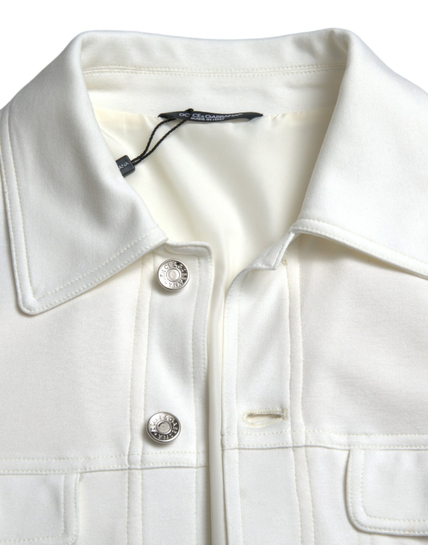 Dolce & Gabbana White Cotton Stretch Collared Denim Jacket