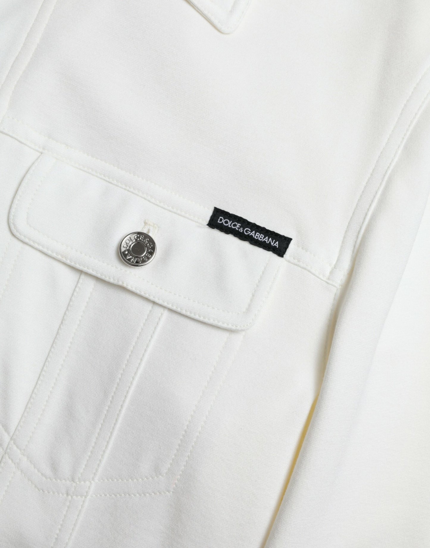 Dolce & Gabbana White Cotton Stretch Collared Denim Jacket