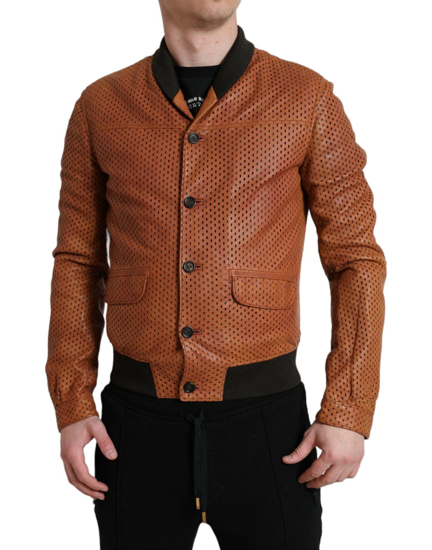 Dolce & Gabbana Brown Lambskin Leather Perforated Jacket