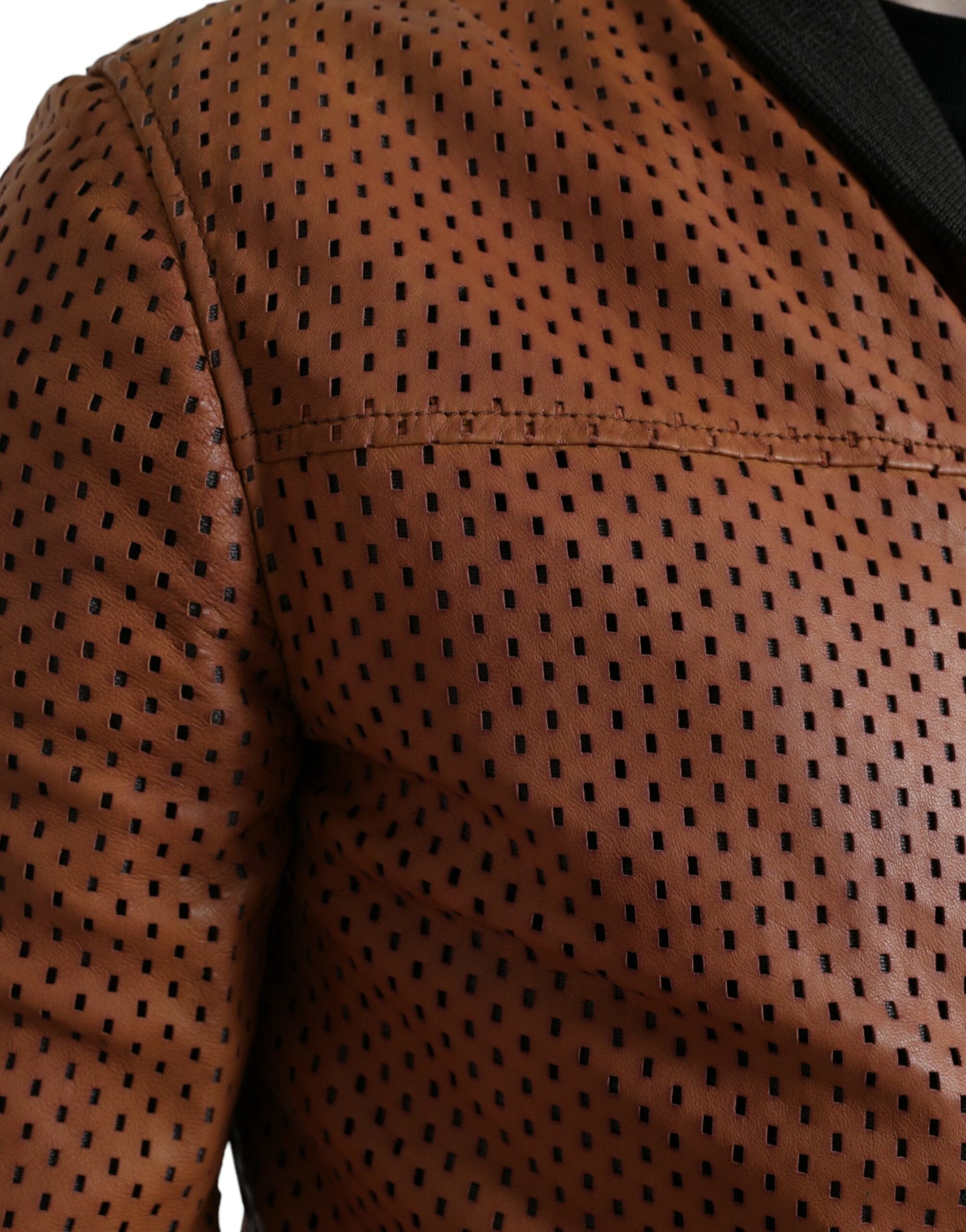 Dolce & Gabbana Brown Lambskin Leather Perforated Jacket