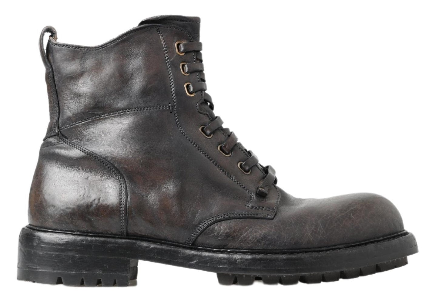 Dolce & Gabbana Italian Leather Combat Boots in Rich Brown