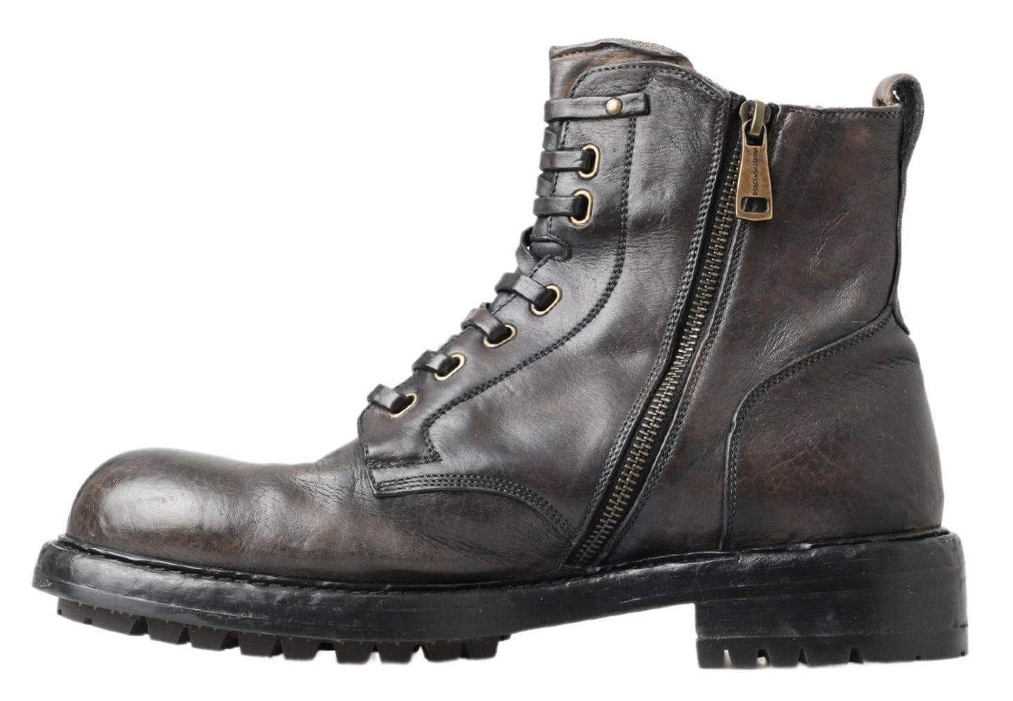 Dolce & Gabbana Italian Leather Combat Boots in Rich Brown