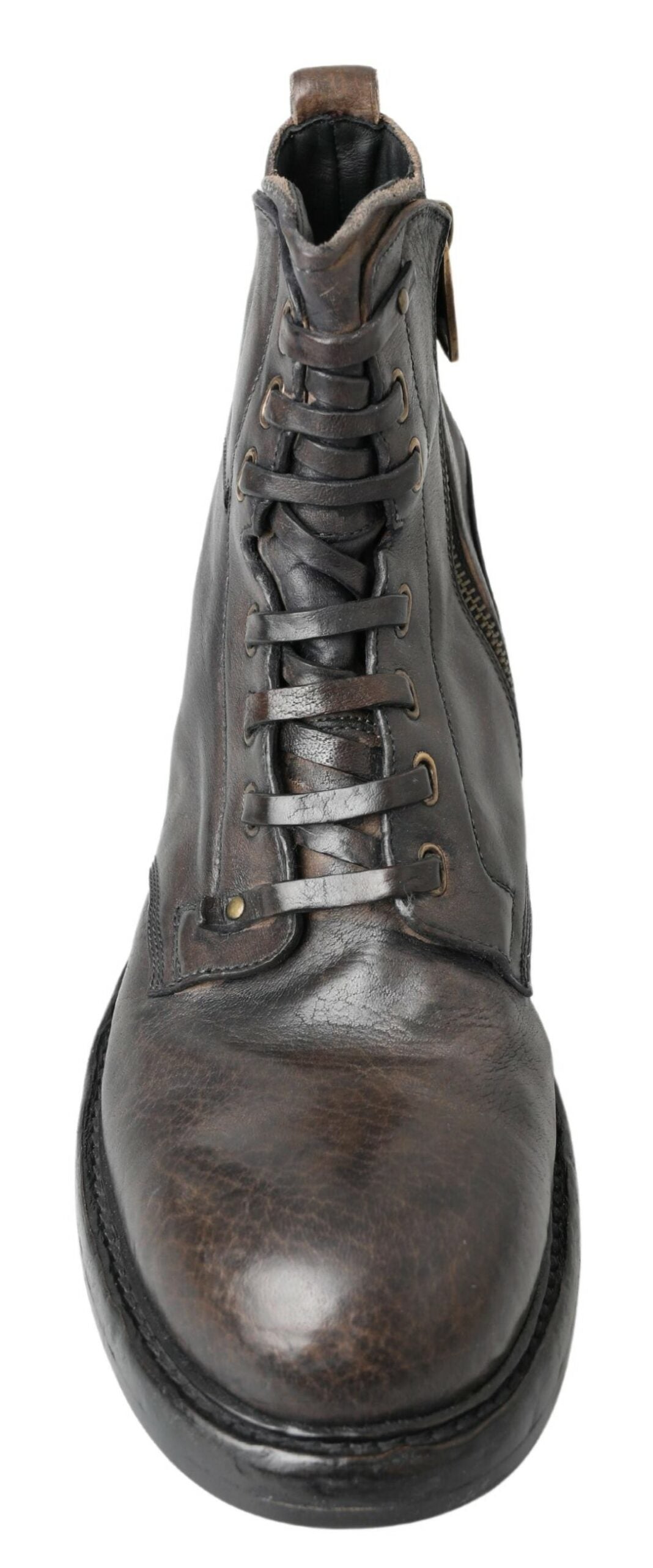 Dolce & Gabbana Italian Leather Combat Boots in Rich Brown