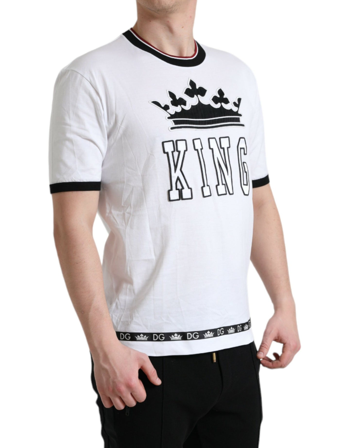 Dolce & Gabbana White Crown King Cotton Crew Neck T-shirt