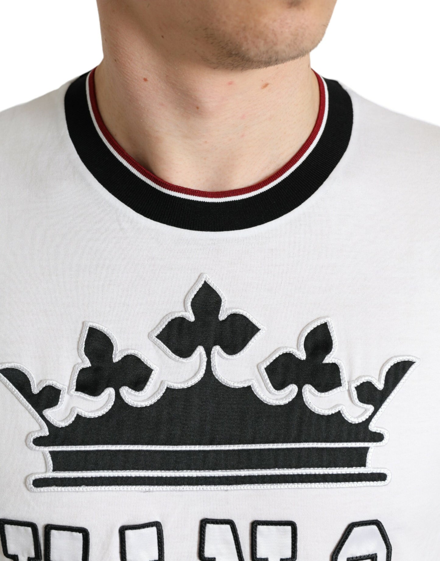 Dolce & Gabbana White Crown King Cotton Crew Neck T-shirt