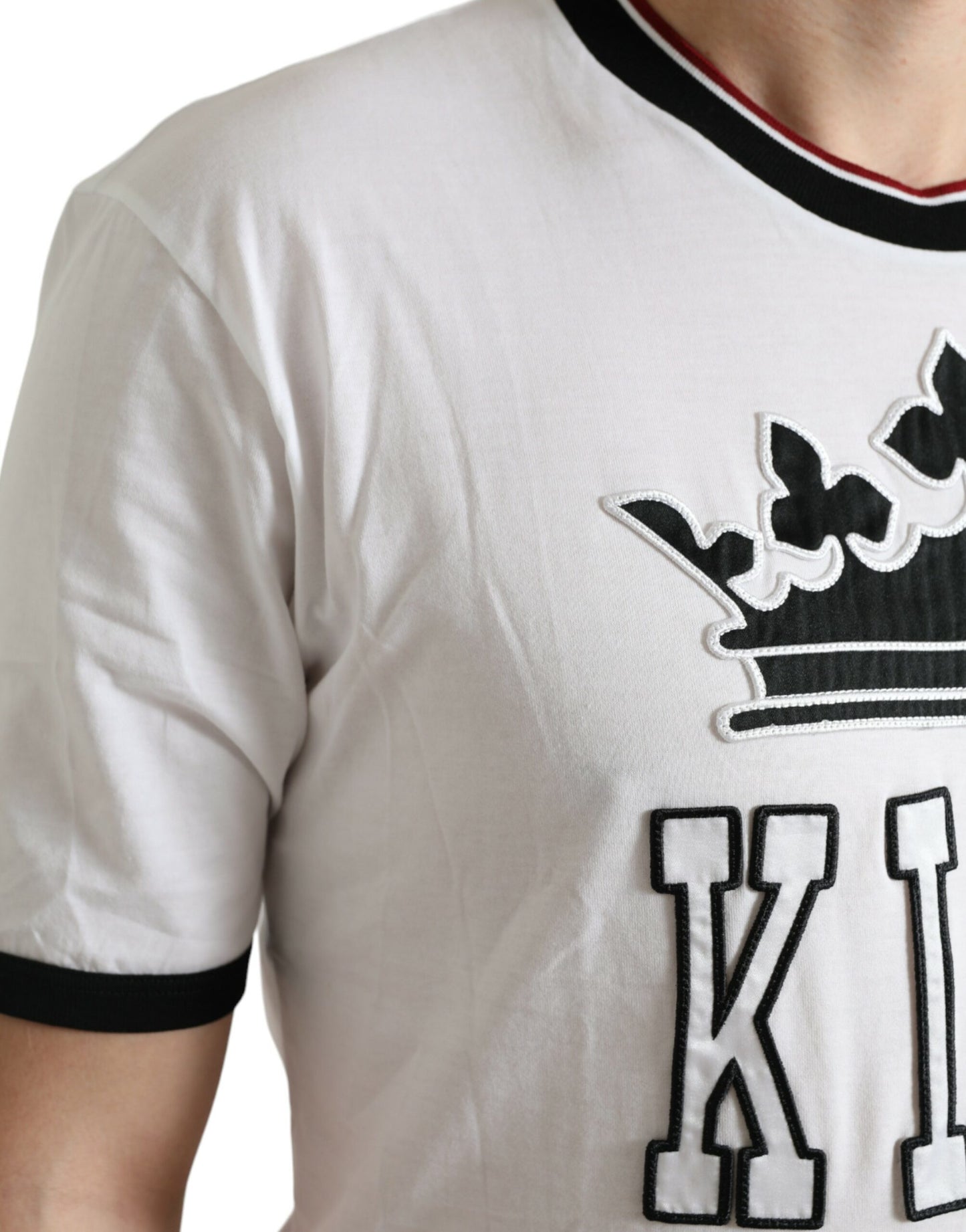 Dolce & Gabbana White Crown King Cotton Crew Neck T-shirt