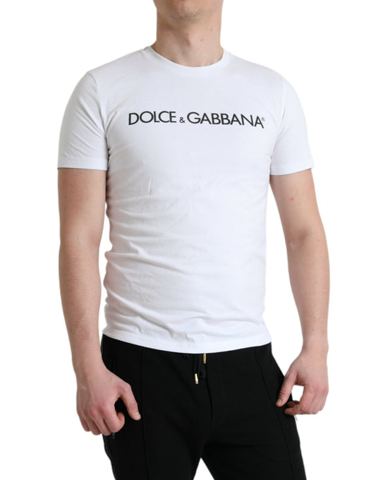 Dolce & Gabbana White Logo Print Cotton Round Neck T-shirt