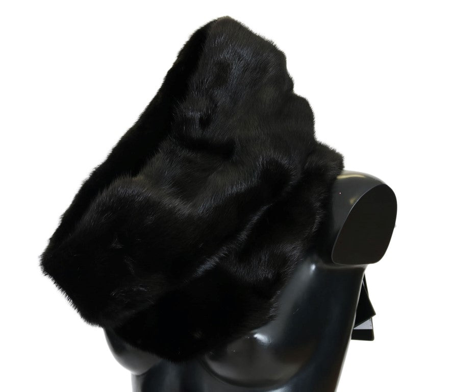 Dolce & Gabbana Elegant Black Mink Fur Shoulder Wrap Scarf