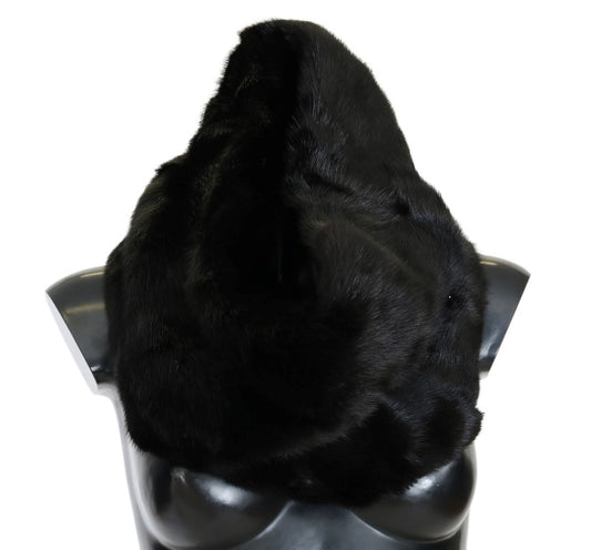 Dolce & Gabbana Elegant Black Mink Fur Shoulder Wrap Scarf