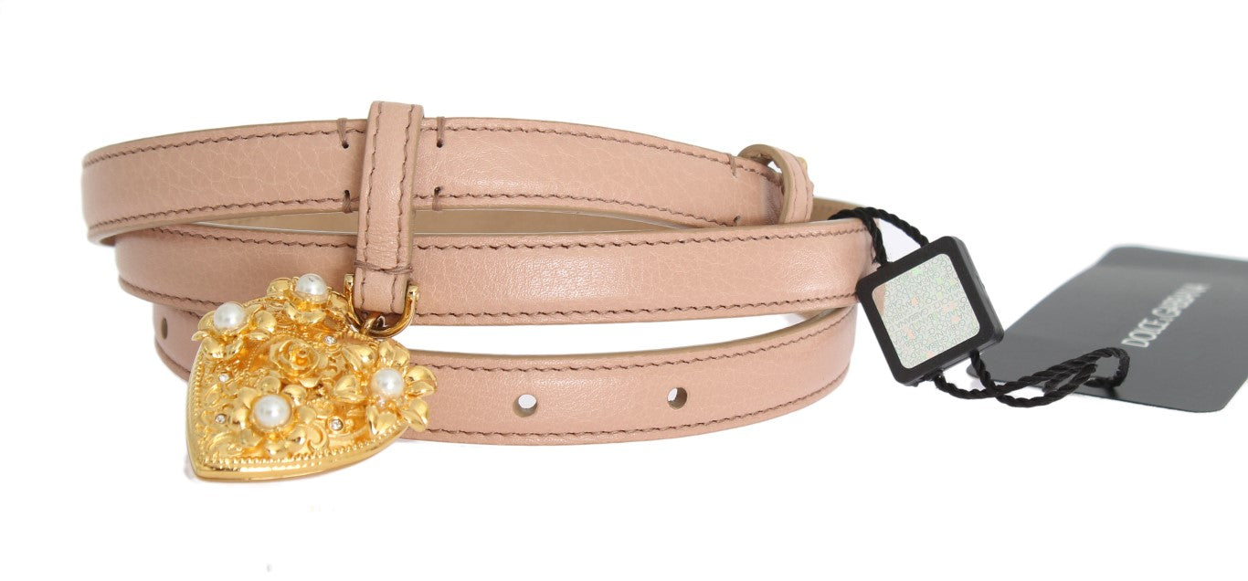 Dolce & Gabbana Beige Italian Leather Waist Belt with Gold Detailing