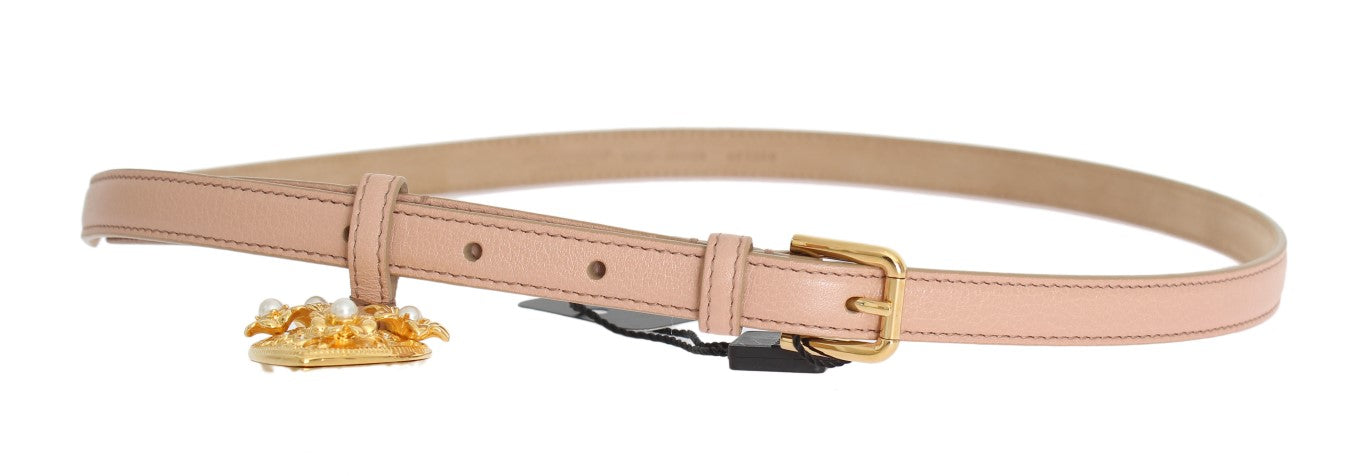 Dolce & Gabbana Beige Italian Leather Waist Belt with Gold Detailing