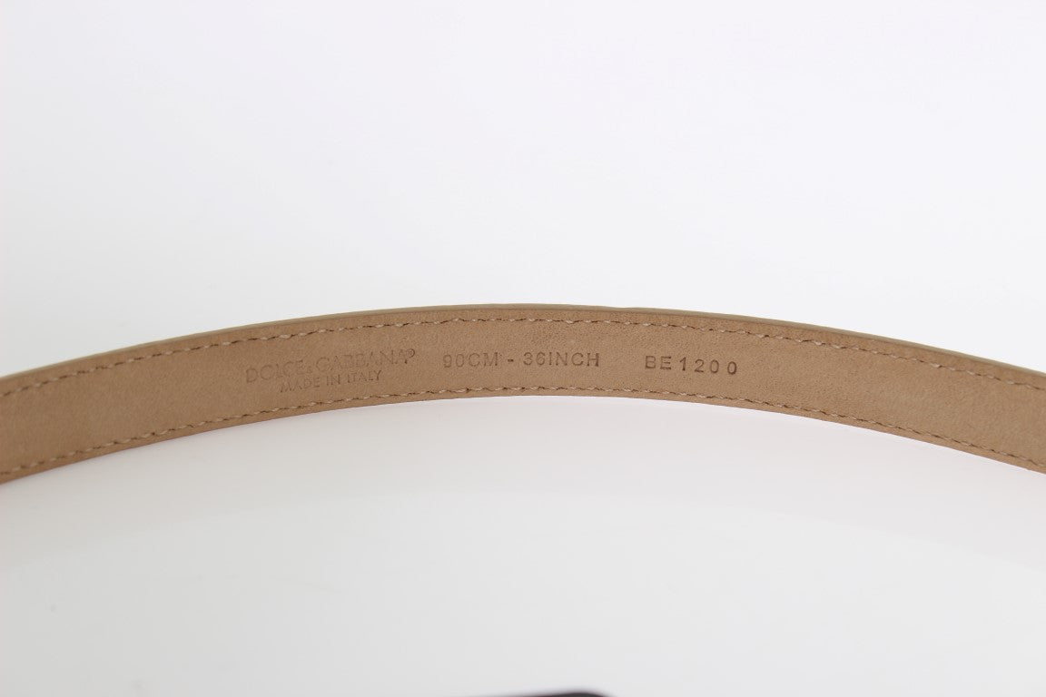 Dolce & Gabbana Beige Italian Leather Waist Belt with Gold Detailing