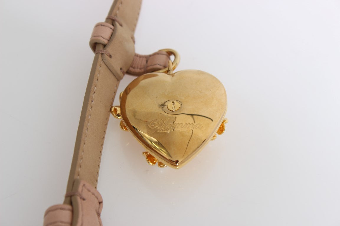 Dolce & Gabbana Beige Italian Leather Waist Belt with Gold Detailing