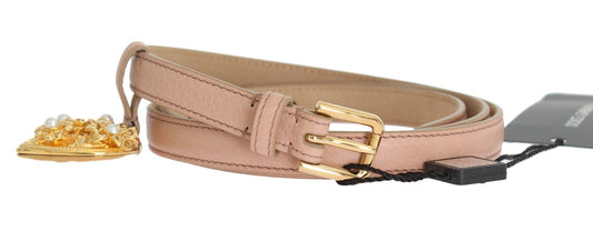 Dolce & Gabbana Beige Italian Leather Waist Belt with Gold Detailing