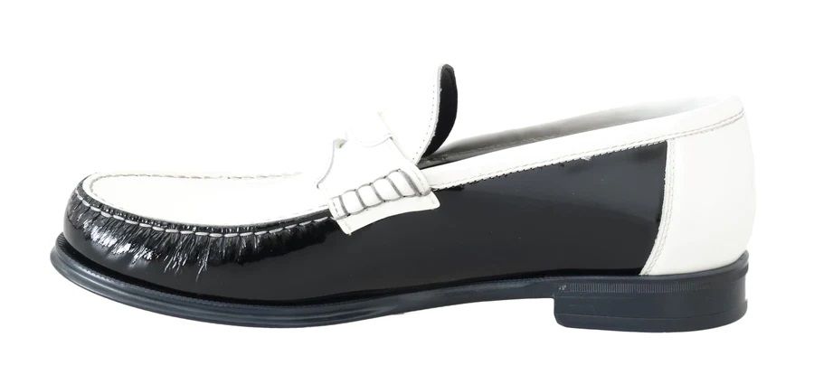 Dolce & Gabbana Black White Leather Men's Loafers