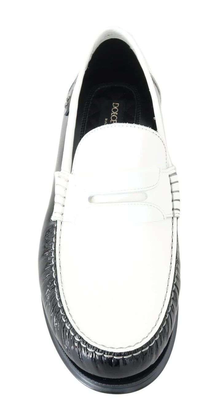 Dolce & Gabbana Black White Leather Men's Loafers