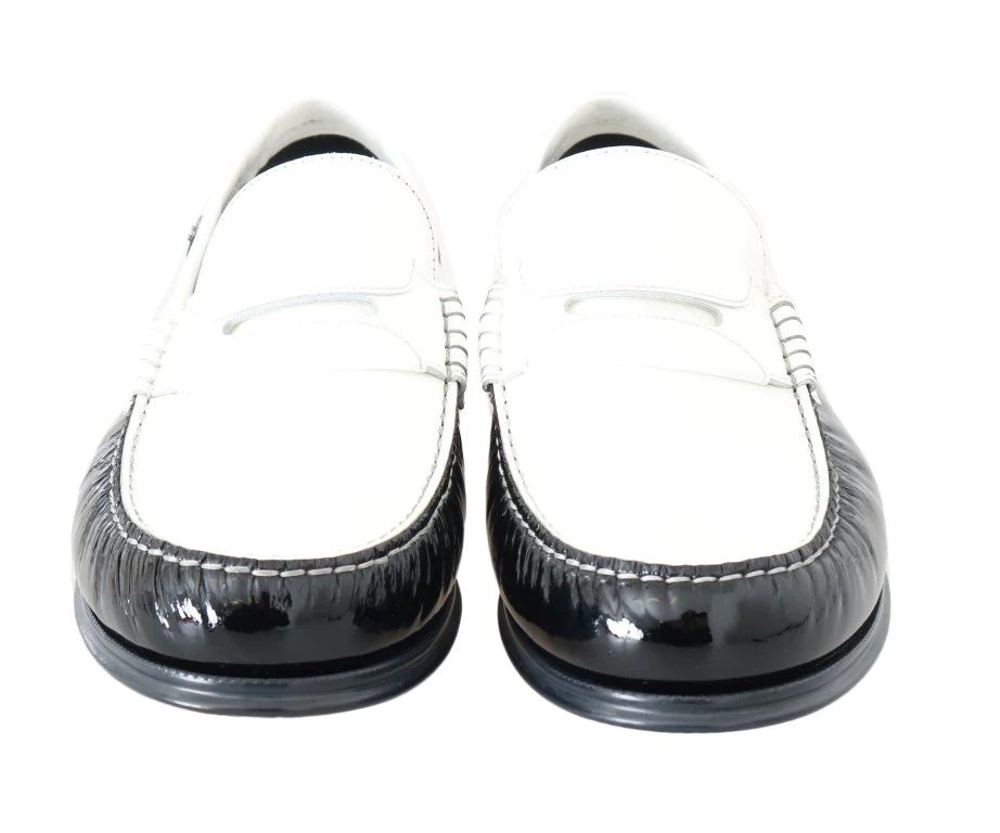 Dolce & Gabbana Black White Leather Men's Loafers