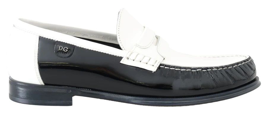 Dolce & Gabbana Black White Leather Men's Loafers