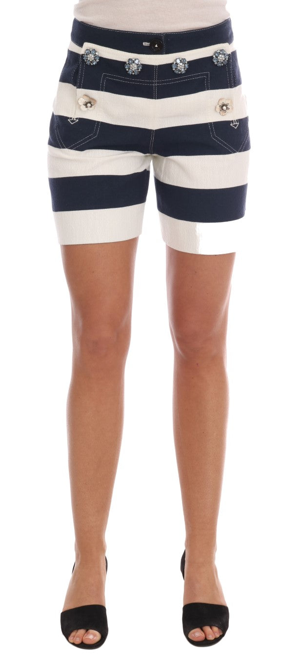 Dolce & Gabbana Elegant Striped Crystal Embellished Shorts