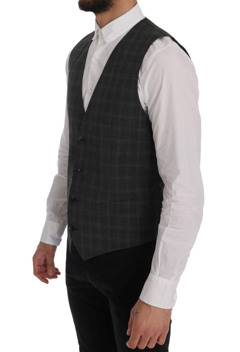 Dolce & Gabbana Elegant Striped Gray Wool Blend Waistcoat