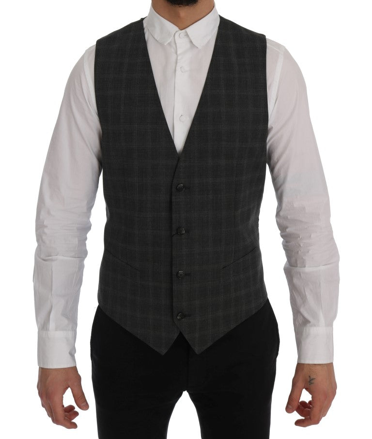 Dolce & Gabbana Elegant Striped Gray Wool Blend Waistcoat