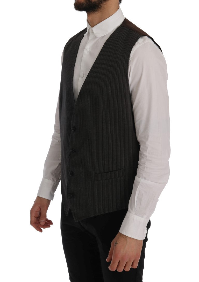 Dolce & Gabbana Elegant Brown Striped Waistcoat Vest