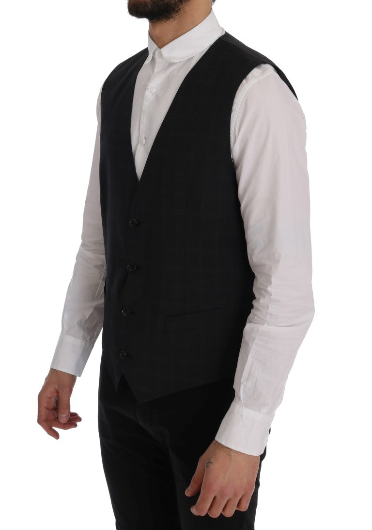 Dolce & Gabbana Stylish Gray Striped Single Breasted Vest