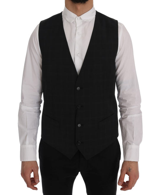 Dolce & Gabbana Stylish Gray Striped Single Breasted Vest